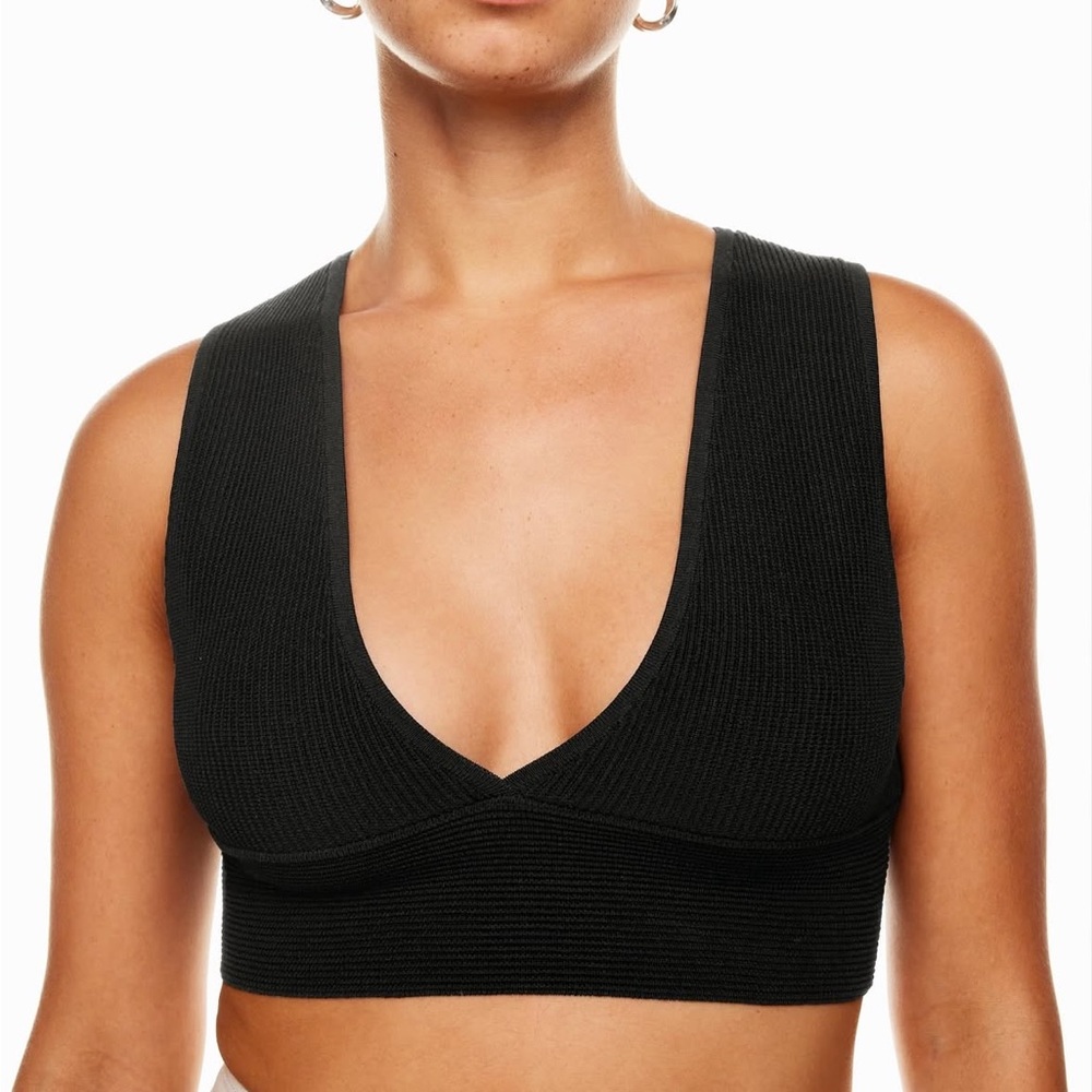 Aritzia Babaton Sculpt Knit Black Plunge Tank Top